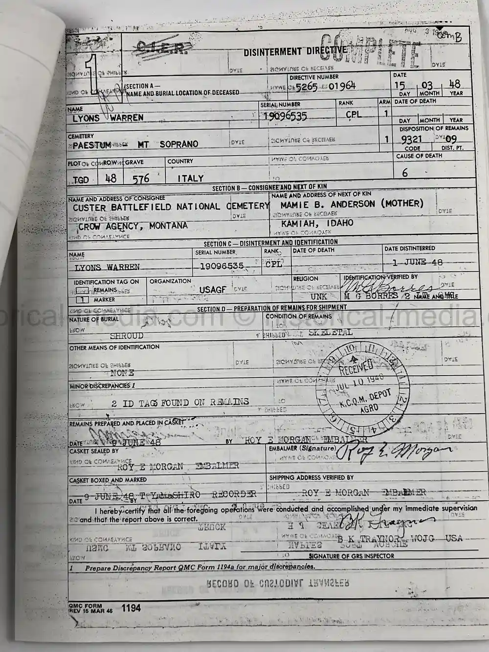 US WWII OFFICIALLY ENGRAVED SILVER STAR & PURPLE HEART - 82ND AIRBORNE - BATTLE OF BIAZZA RIDGE - KIA - TIGER TANK