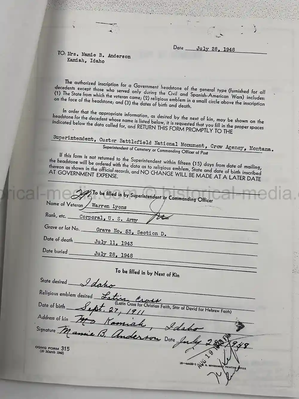 US WWII OFFICIALLY ENGRAVED SILVER STAR & PURPLE HEART - 82ND AIRBORNE - BATTLE OF BIAZZA RIDGE - KIA - TIGER TANK