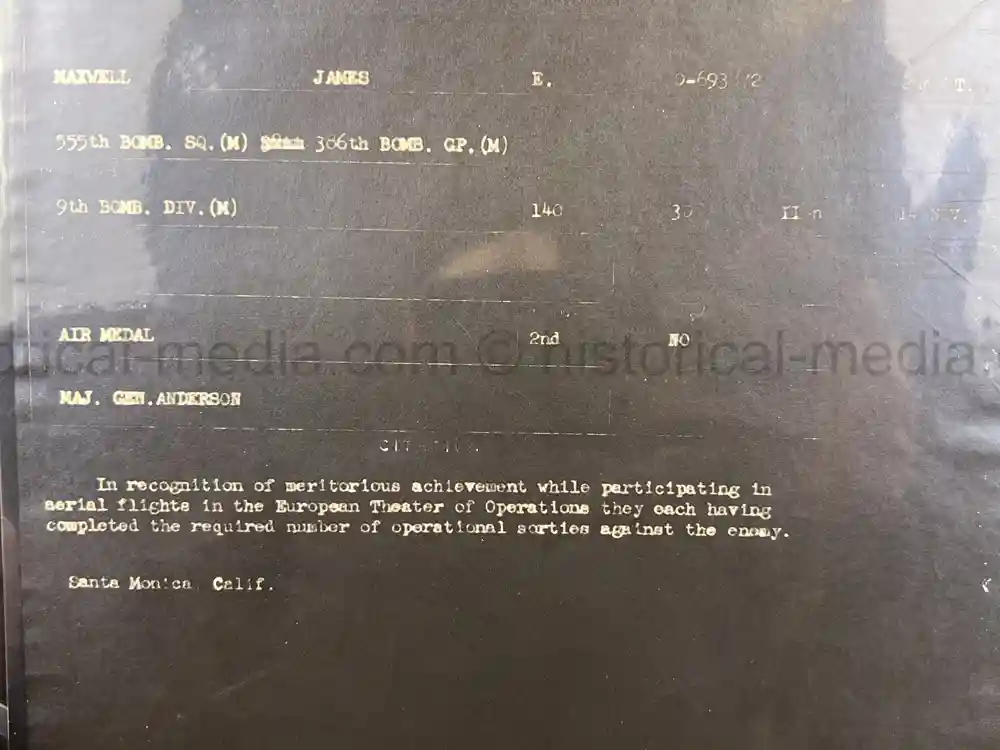 WWII USAAF B-26 PILOT MEDAL, PHOTO & DOCUMENT GROUPING - 386th BOMB GROUP - POW