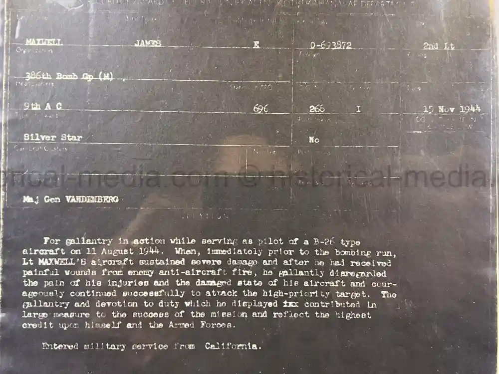 WWII USAAF B-26 PILOT MEDAL, PHOTO & DOCUMENT GROUPING - 386th BOMB GROUP - POW