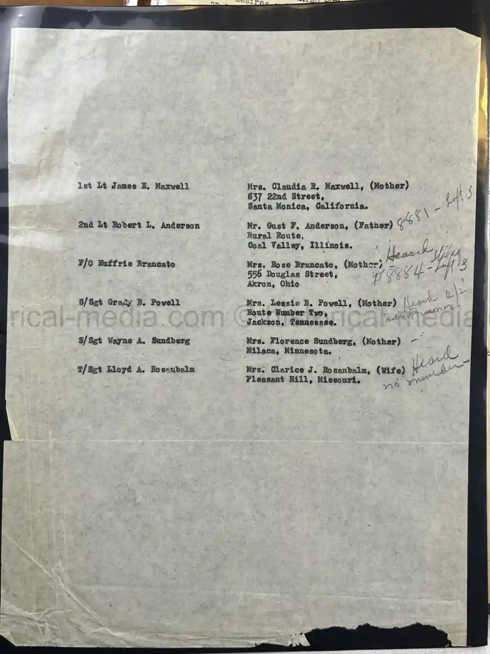 WWII USAAF B-26 PILOT MEDAL, PHOTO & DOCUMENT GROUPING - 386th BOMB GROUP - POW