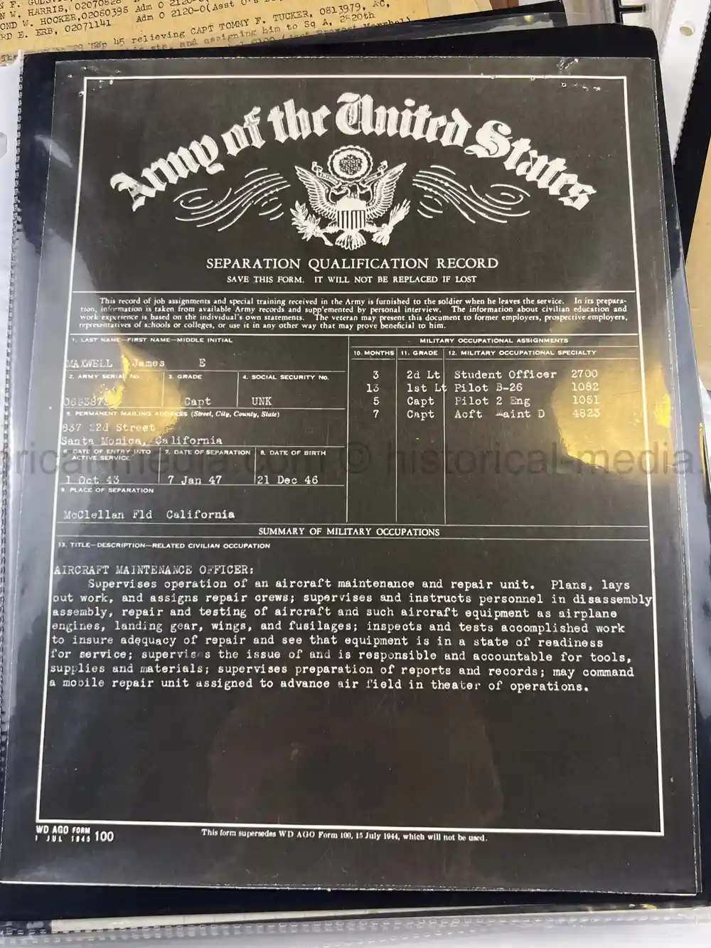 WWII USAAF B-26 PILOT MEDAL, PHOTO & DOCUMENT GROUPING - 386th BOMB GROUP - POW