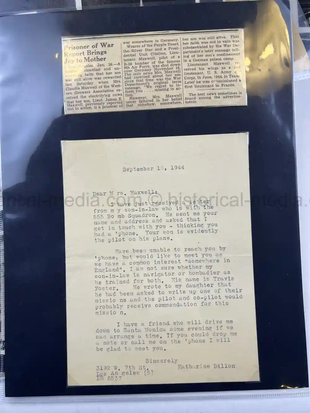 WWII USAAF B-26 PILOT MEDAL, PHOTO & DOCUMENT GROUPING - 386th BOMB GROUP - POW