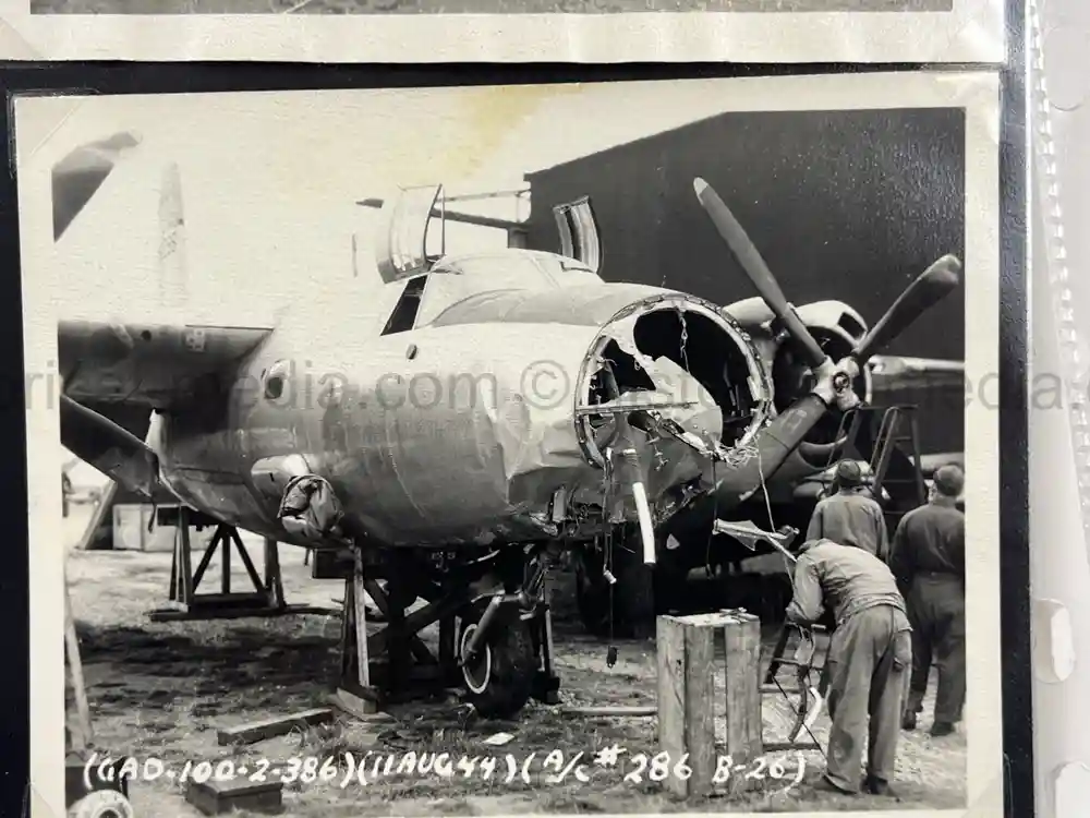 WWII USAAF B-26 PILOT MEDAL, PHOTO & DOCUMENT GROUPING - 386th BOMB GROUP - POW