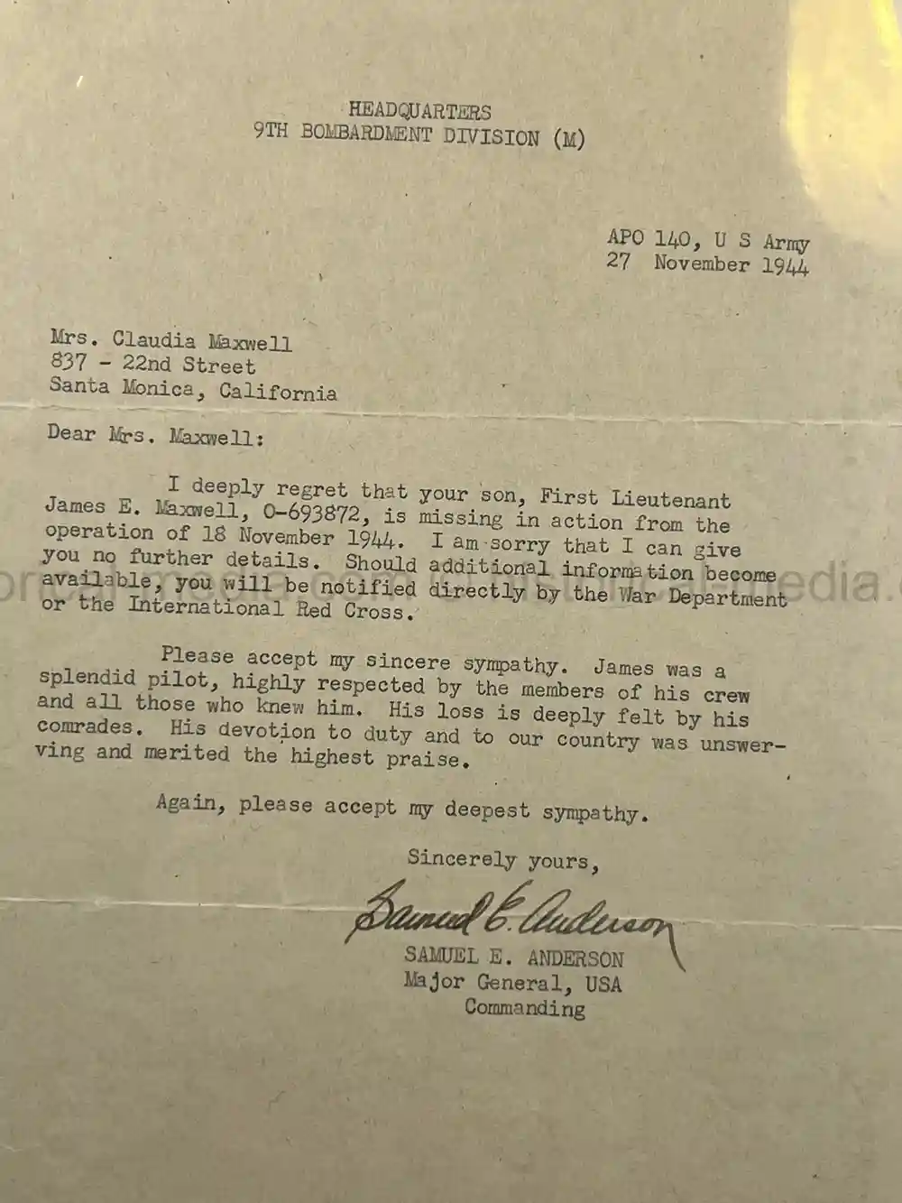 WWII USAAF B-26 PILOT MEDAL, PHOTO & DOCUMENT GROUPING - 386th BOMB GROUP - POW