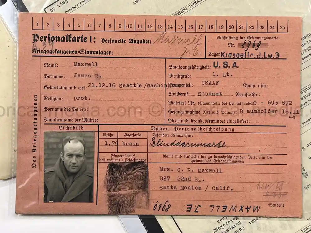 WWII USAAF B-26 PILOT MEDAL, PHOTO & DOCUMENT GROUPING - 386th BOMB GROUP - POW