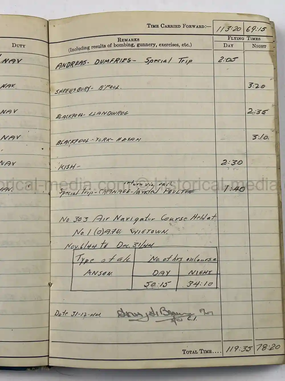 WWII RCAF LOGBOOK - NAVIGATOR