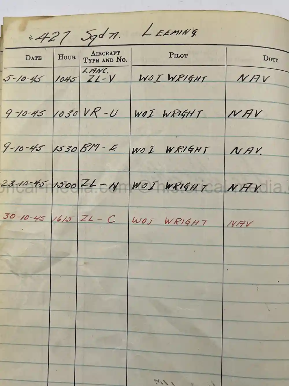 WWII RCAF LOGBOOK - NAVIGATOR