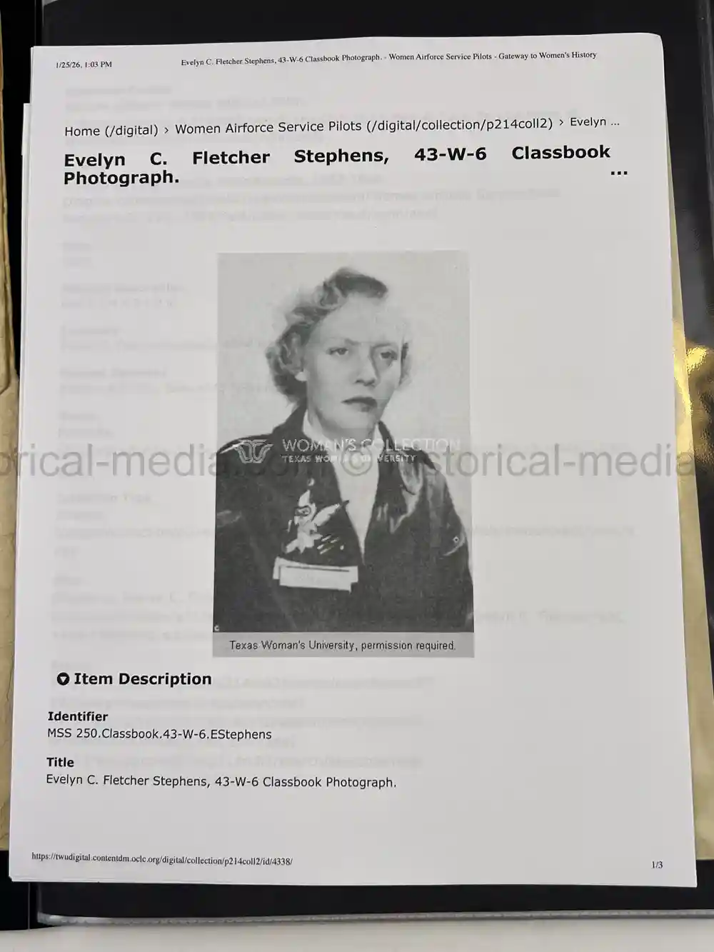 ULTRA RARE WWII WASP FEMALE PILOT DOCUMENT GROUPING - CLASS 43-W-6