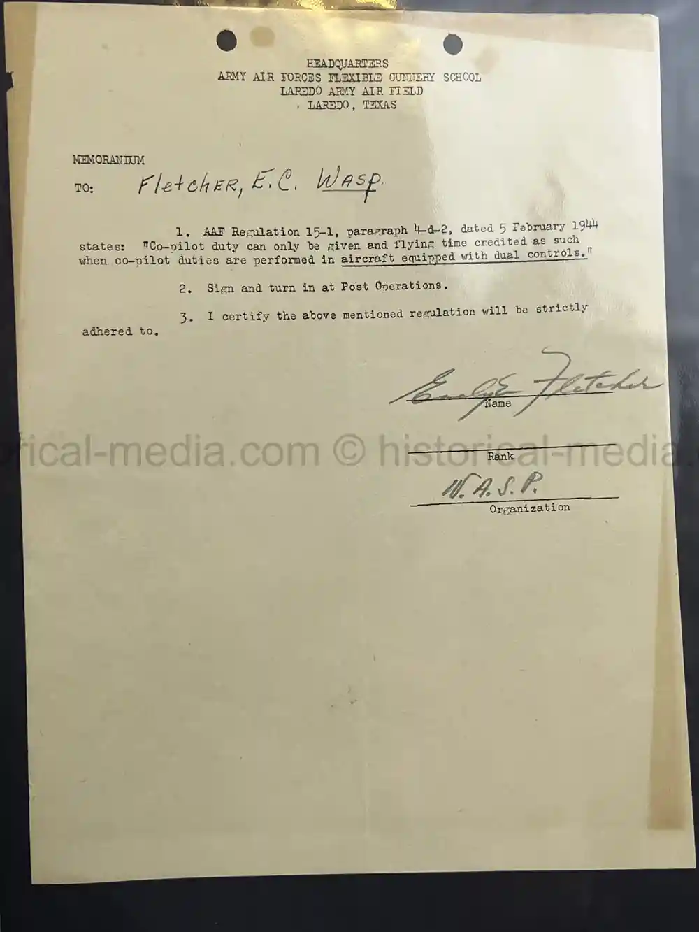 ULTRA RARE WWII WASP FEMALE PILOT DOCUMENT GROUPING - CLASS 43-W-6