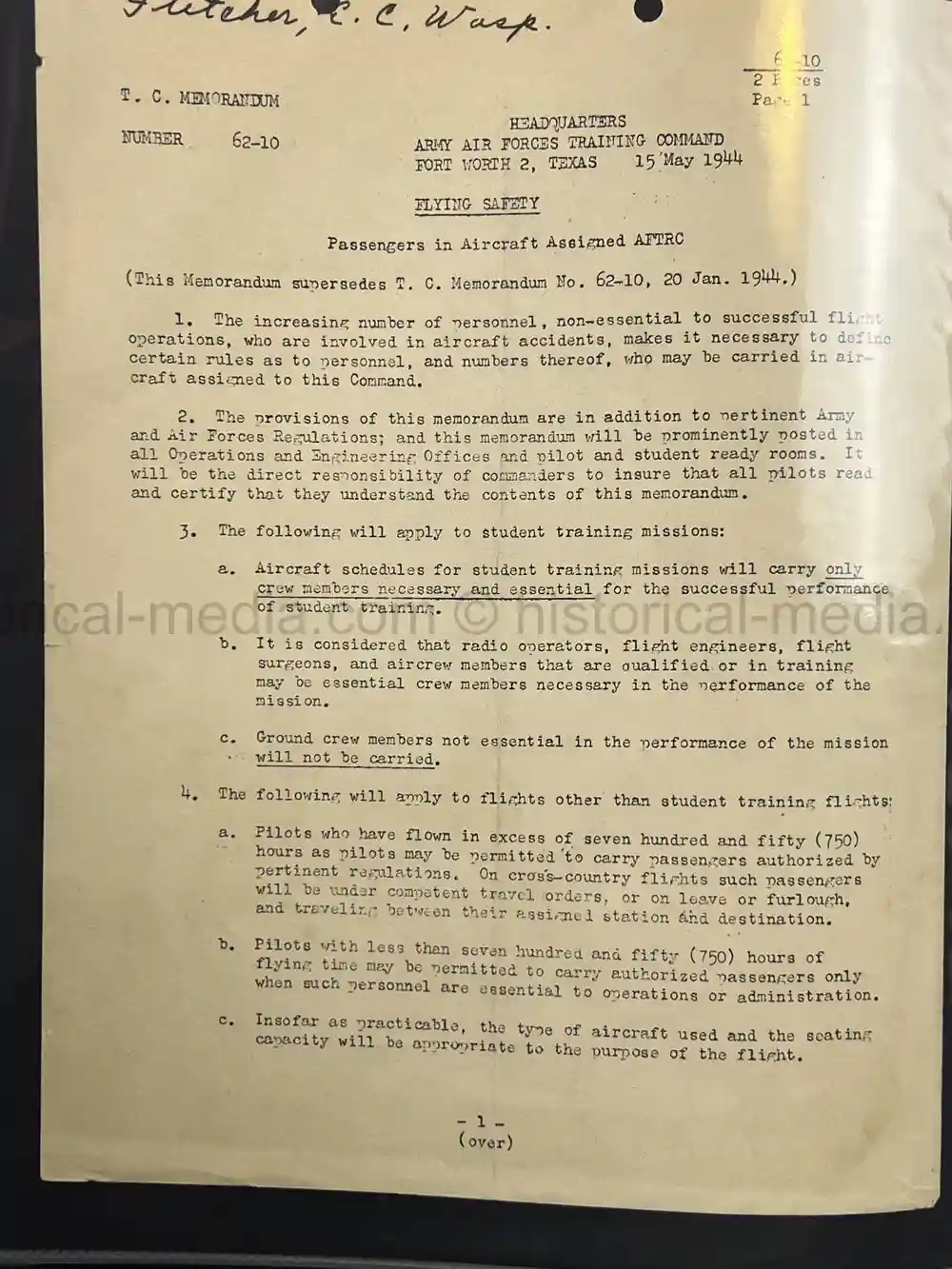 ULTRA RARE WWII WASP FEMALE PILOT DOCUMENT GROUPING - CLASS 43-W-6