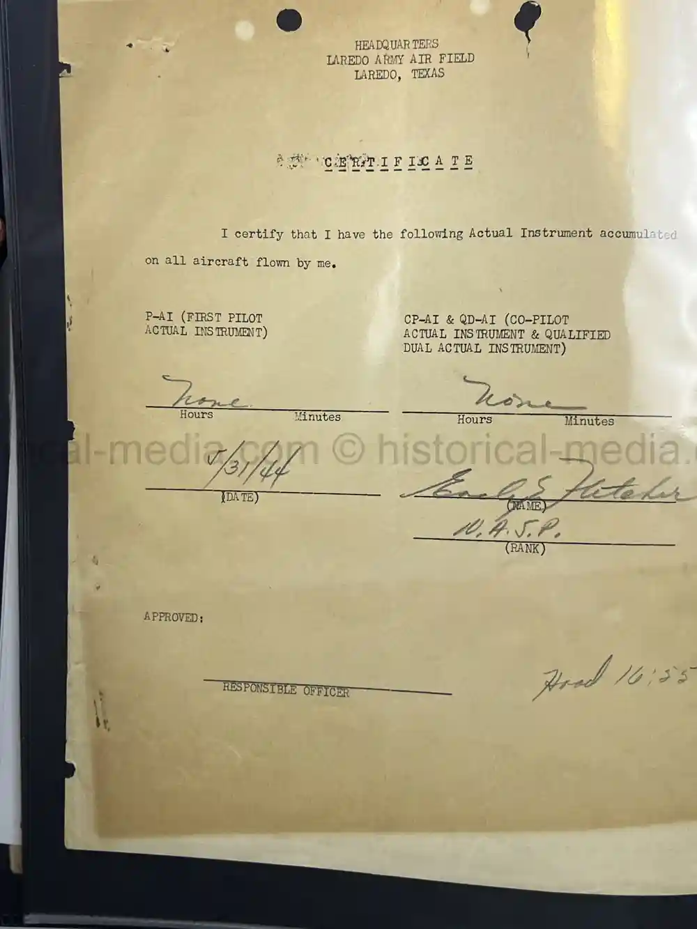 ULTRA RARE WWII WASP FEMALE PILOT DOCUMENT GROUPING - CLASS 43-W-6