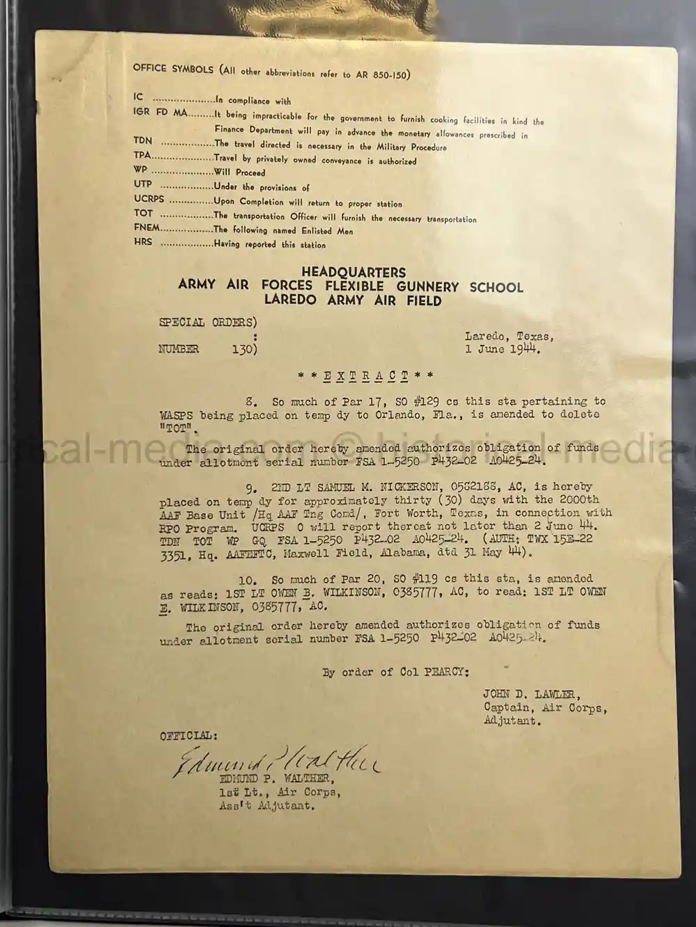 ULTRA RARE WWII WASP FEMALE PILOT DOCUMENT GROUPING - CLASS 43-W-6