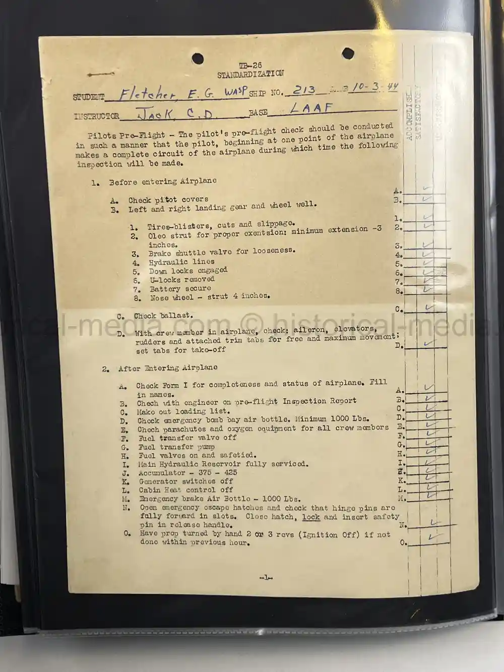 ULTRA RARE WWII WASP FEMALE PILOT DOCUMENT GROUPING - CLASS 43-W-6