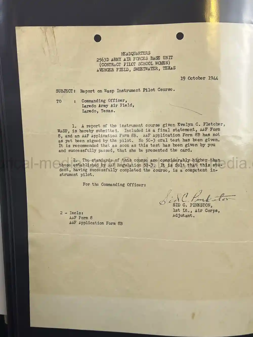 ULTRA RARE WWII WASP FEMALE PILOT DOCUMENT GROUPING - CLASS 43-W-6