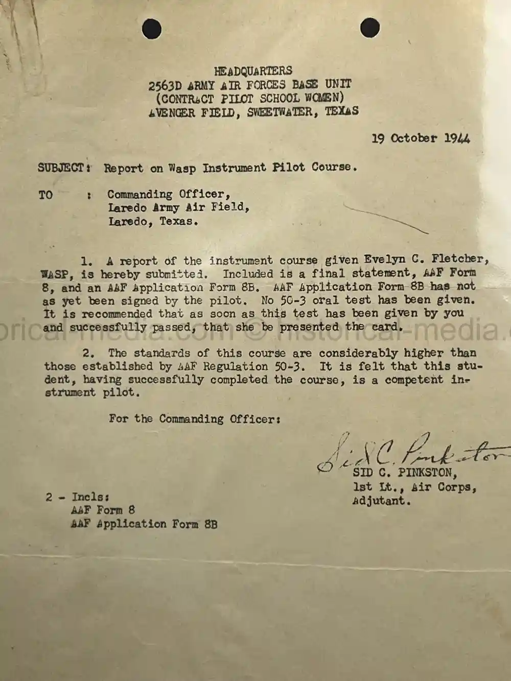 ULTRA RARE WWII WASP FEMALE PILOT DOCUMENT GROUPING - CLASS 43-W-6