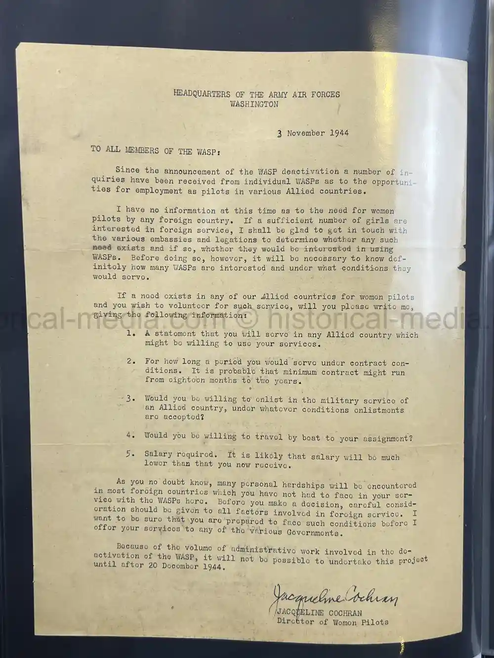 ULTRA RARE WWII WASP FEMALE PILOT DOCUMENT GROUPING - CLASS 43-W-6