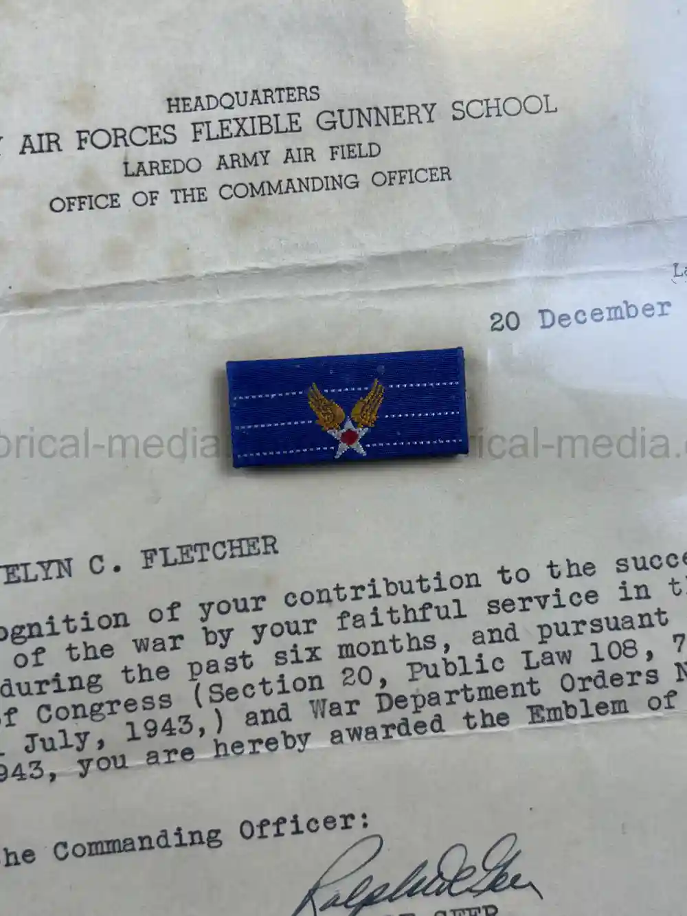 ULTRA RARE WWII WASP FEMALE PILOT DOCUMENT GROUPING - CLASS 43-W-6