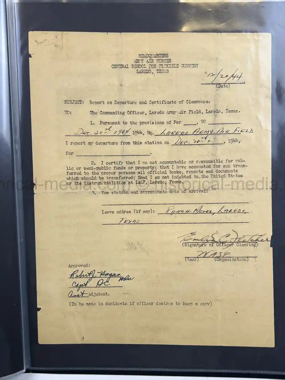 ULTRA RARE WWII WASP FEMALE PILOT DOCUMENT GROUPING - CLASS 43-W-6