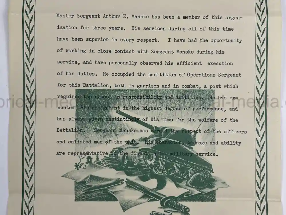 US WWII 44th TANK BATTALION COMMENDATION & UNIT HISTORY US WWII 44th TANK BATTALION COMMENDATION & UNIT HISTORY