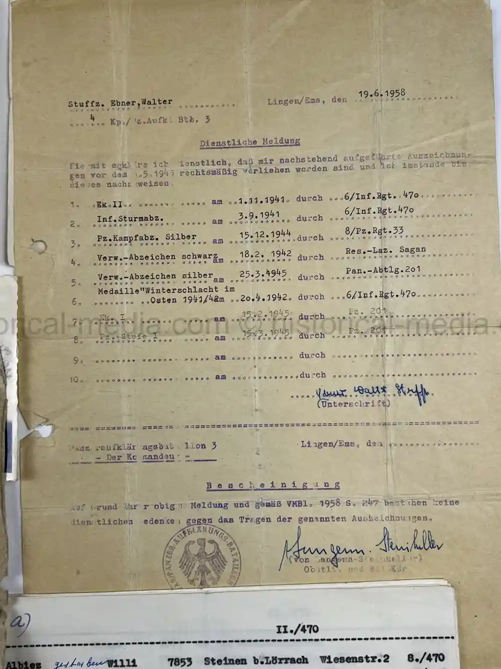 SOLDBUCH & AWARD DOCUMENT GROUPING - PANZER ABTEILUNG 201, PANZER REGIMENT 33 & 39