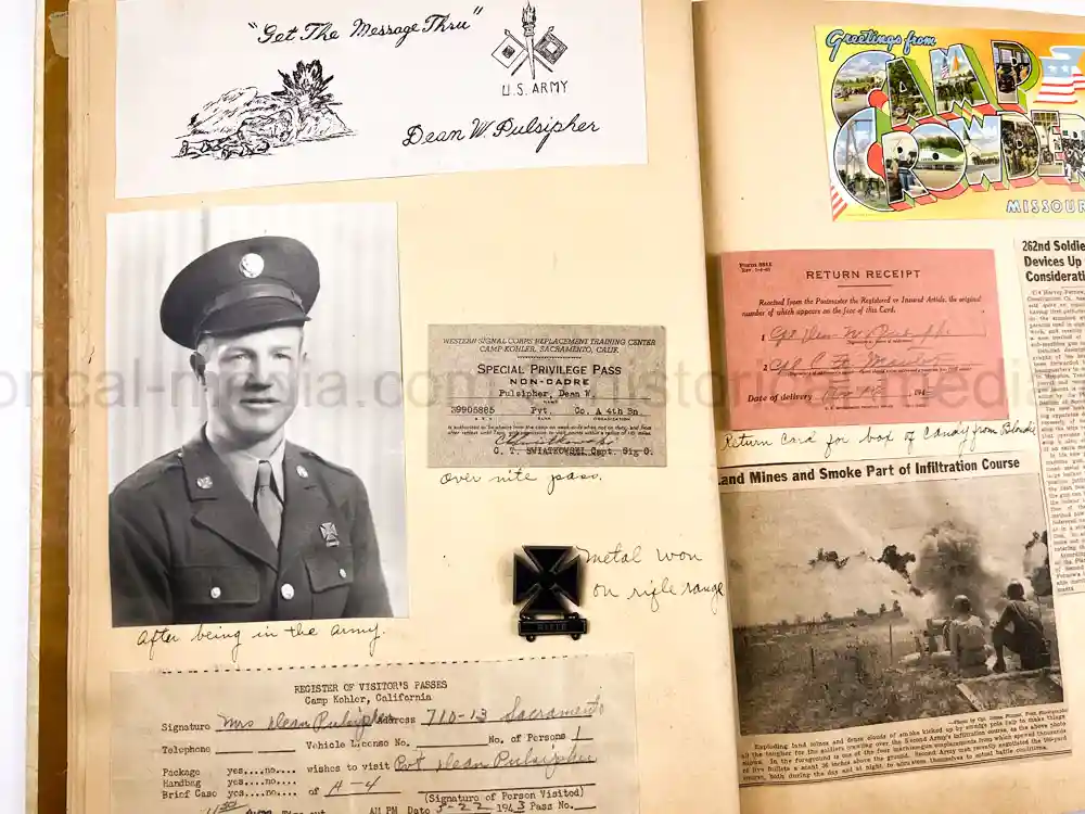 US WWII PHOTO ALBUM & SCRAPBOOK - ORIGINAL EISENHOWER D-DAY LETTER - SNIPER, PANTHER ++
