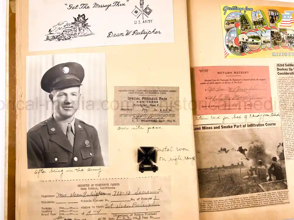US WWII PHOTO ALBUM & SCRAPBOOK - ORIGINAL EISENHOWER D-DAY LETTER - SNIPER, PANTHER ++