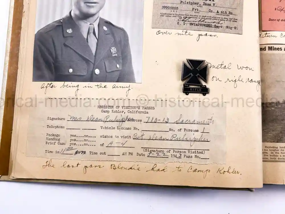 US WWII PHOTO ALBUM & SCRAPBOOK - ORIGINAL EISENHOWER D-DAY LETTER - SNIPER, PANTHER ++