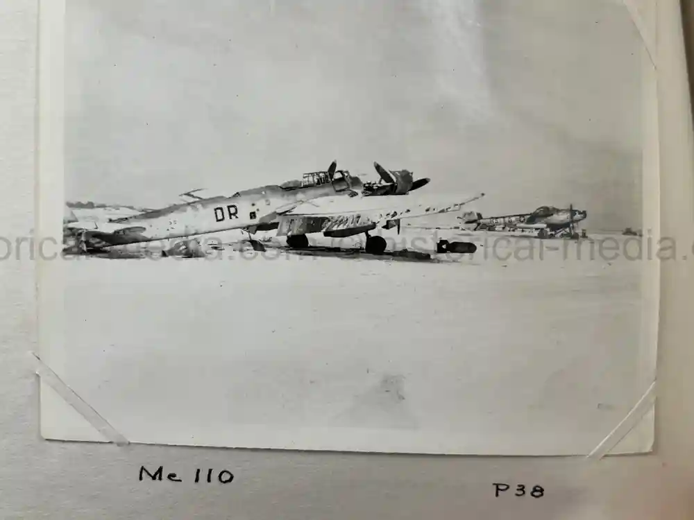 US WWII PHOTO ALBUM - ENGLAND, FRANCE, GERMANY - IDENTIFIED AIRFIELDS - LUFTWAFFE AIRCRAFT