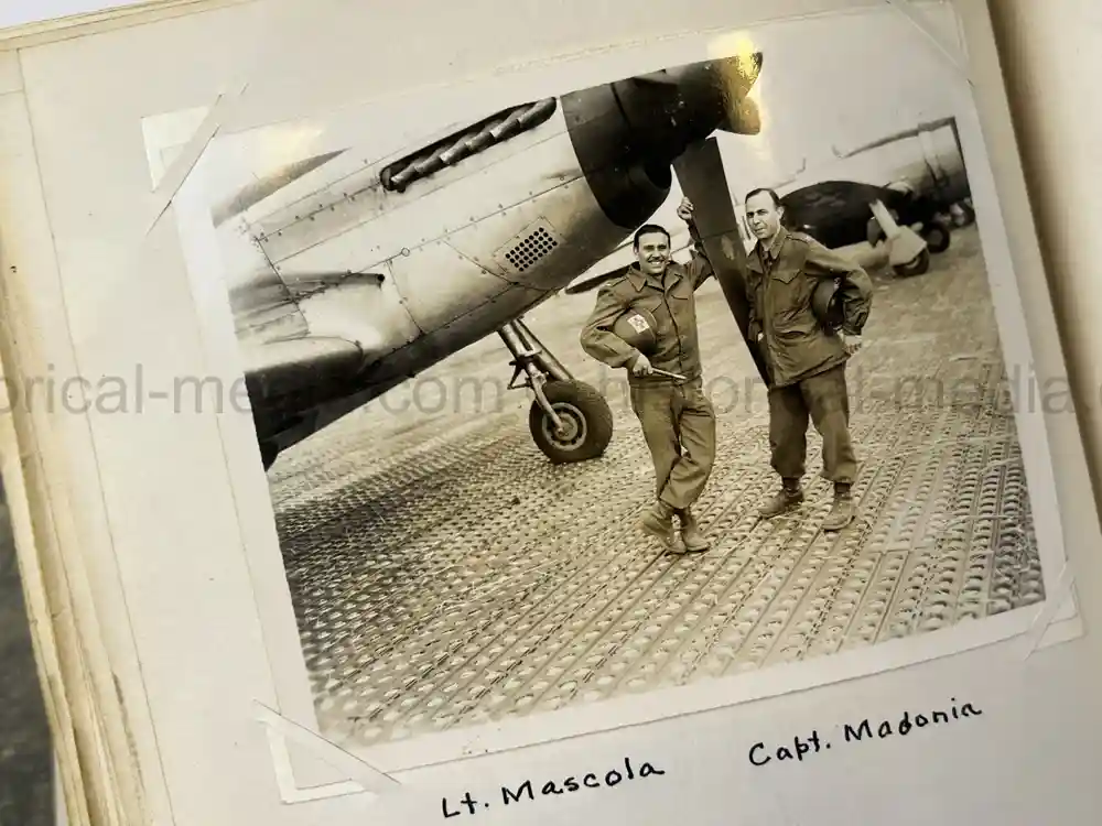 US WWII PHOTO ALBUM - ENGLAND, FRANCE, GERMANY - IDENTIFIED AIRFIELDS - LUFTWAFFE AIRCRAFT
