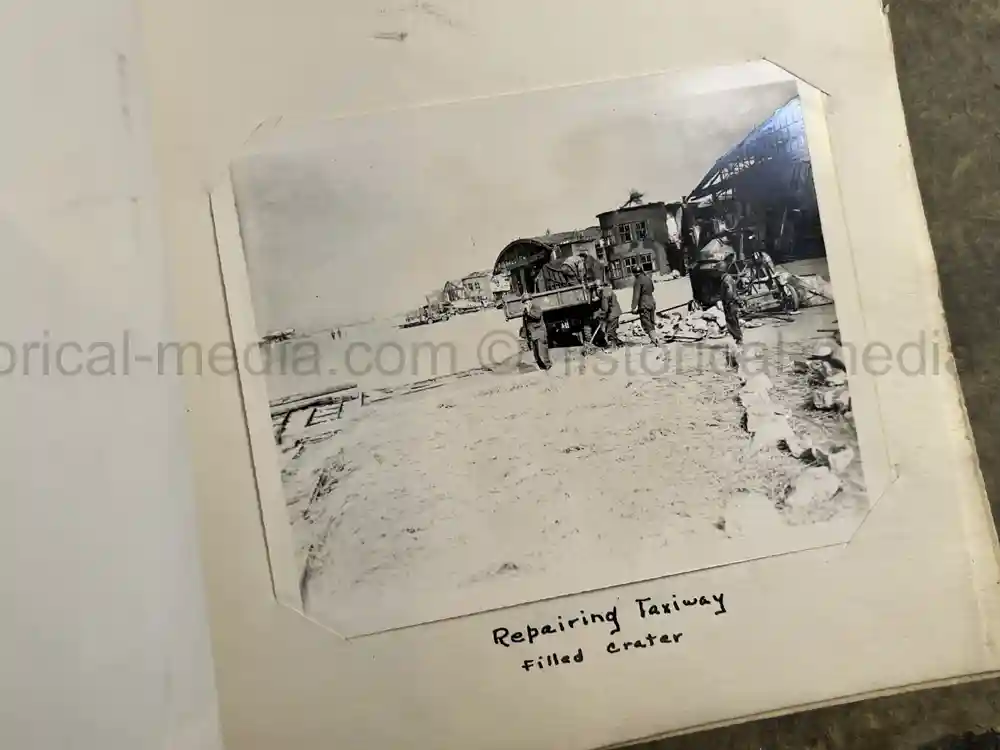 US WWII PHOTO ALBUM - ENGLAND, FRANCE, GERMANY - IDENTIFIED AIRFIELDS - LUFTWAFFE AIRCRAFT