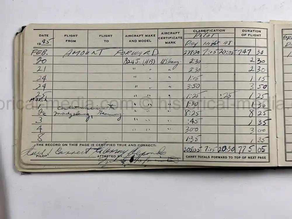 MASSIVE 8th AIR FORCE PILOT DIARY, PHOTO, SCRAPBOOK, DOCUMENT GROUPING - 445th BOMB GROUP