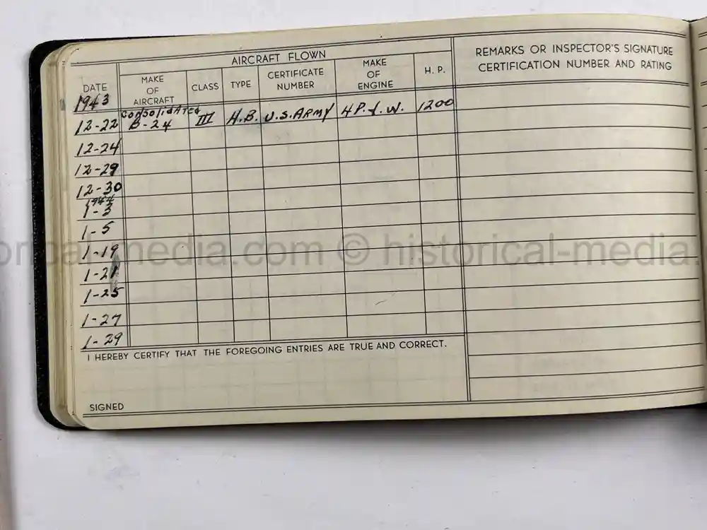 MASSIVE 8th AIR FORCE PILOT DIARY, PHOTO, SCRAPBOOK, DOCUMENT GROUPING - 445th BOMB GROUP