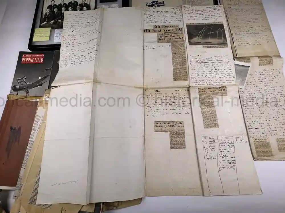 MASSIVE 8th AIR FORCE PILOT DIARY, PHOTO, SCRAPBOOK, DOCUMENT GROUPING - 445th BOMB GROUP