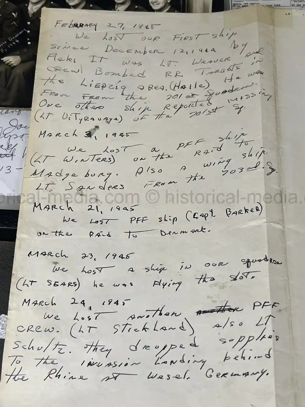 MASSIVE 8th AIR FORCE PILOT DIARY, PHOTO, SCRAPBOOK, DOCUMENT GROUPING - 445th BOMB GROUP