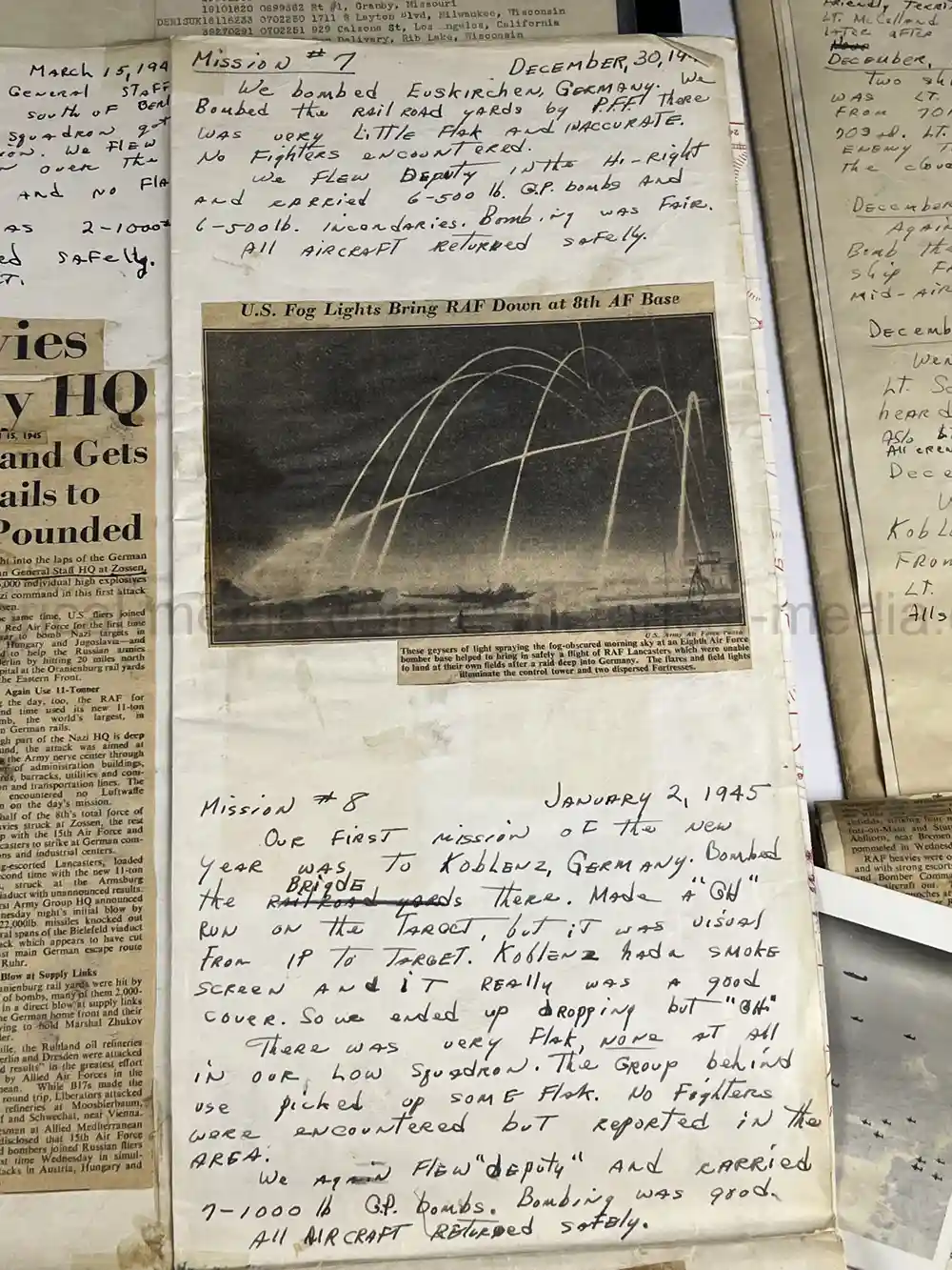 MASSIVE 8th AIR FORCE PILOT DIARY, PHOTO, SCRAPBOOK, DOCUMENT GROUPING - 445th BOMB GROUP