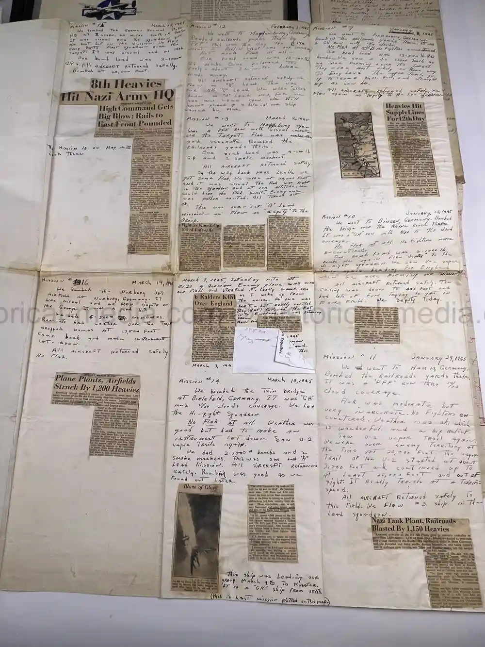 MASSIVE 8th AIR FORCE PILOT DIARY, PHOTO, SCRAPBOOK, DOCUMENT GROUPING - 445th BOMB GROUP