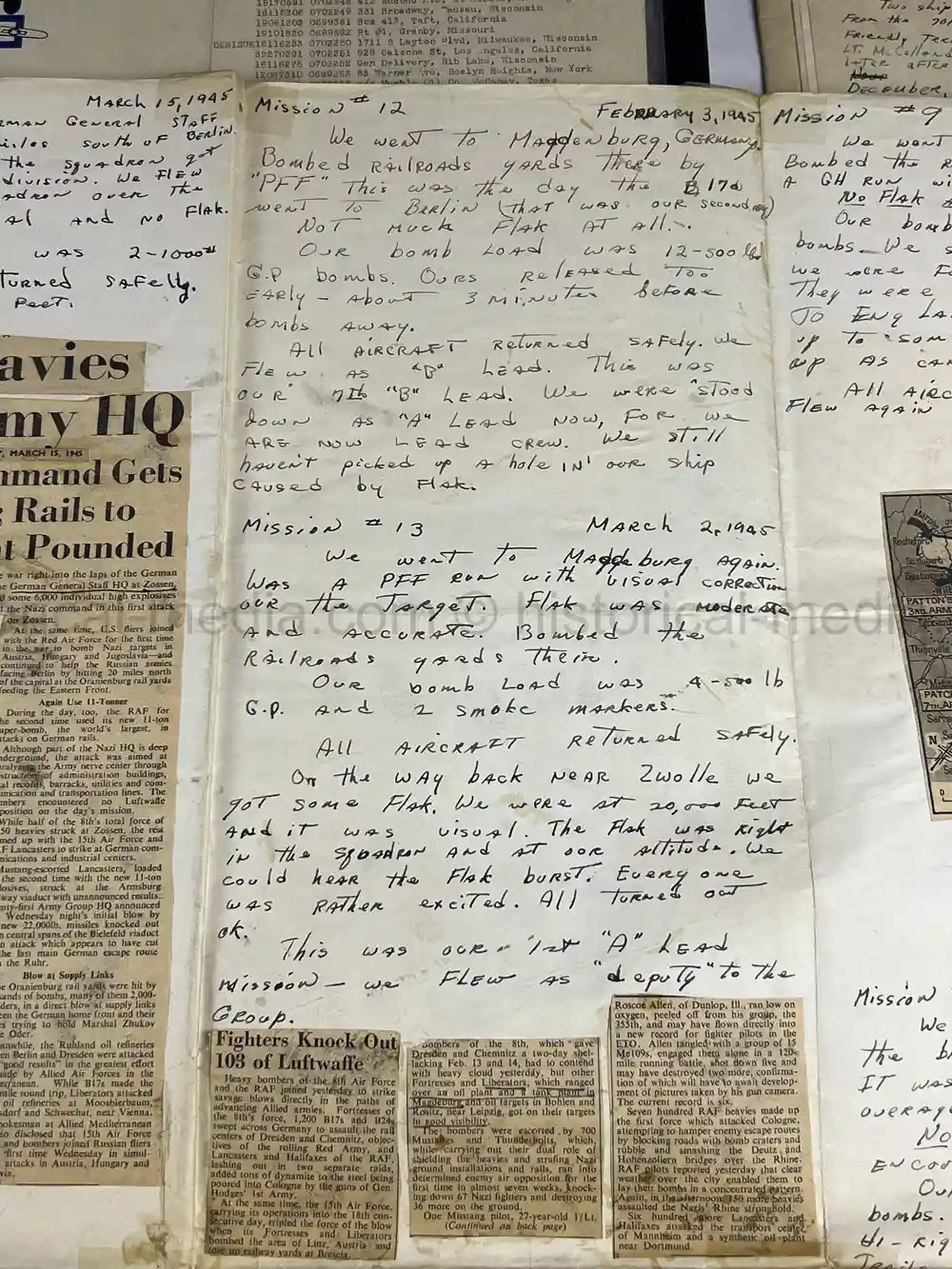 MASSIVE 8th AIR FORCE PILOT DIARY, PHOTO, SCRAPBOOK, DOCUMENT GROUPING - 445th BOMB GROUP