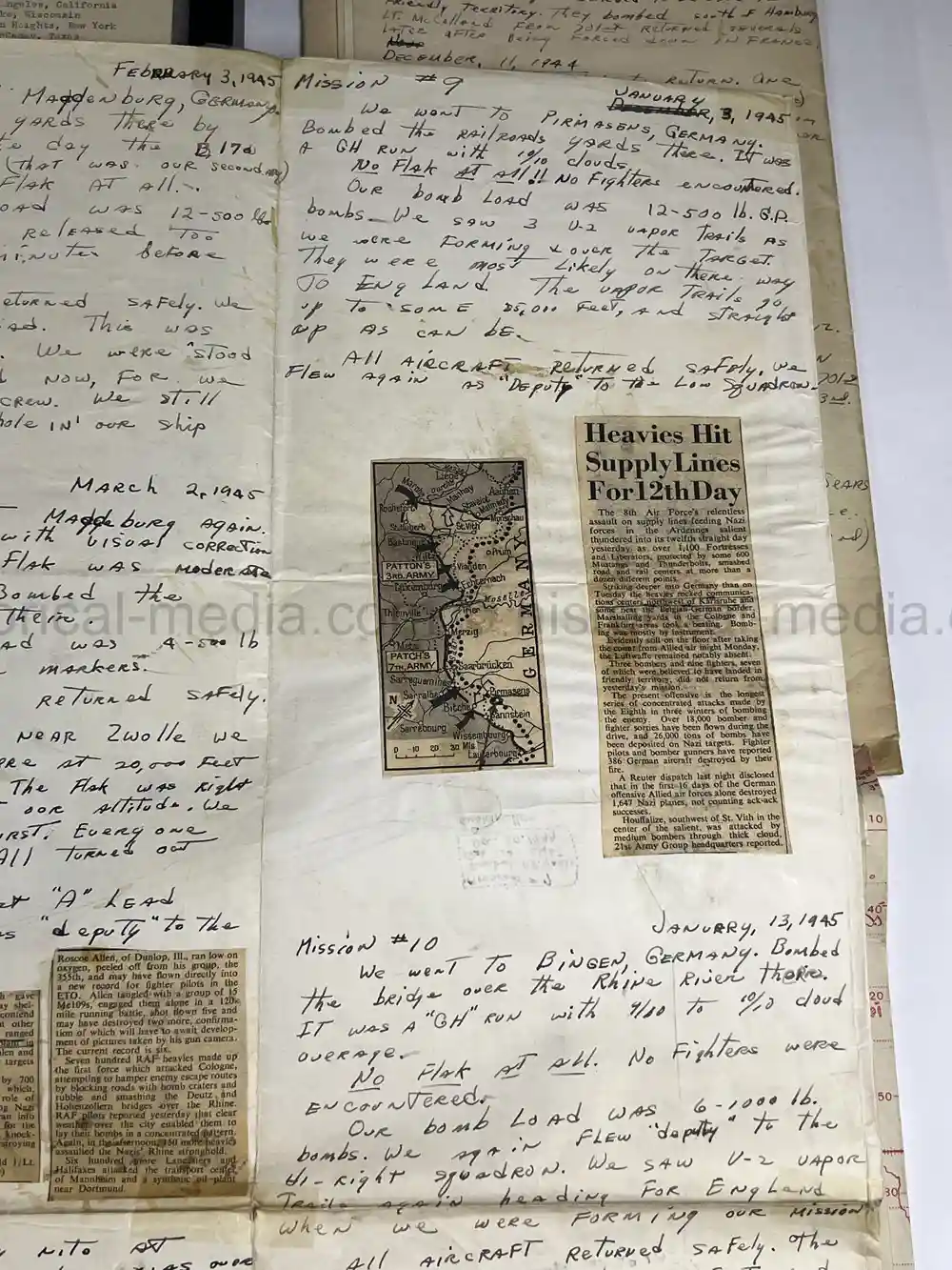 MASSIVE 8th AIR FORCE PILOT DIARY, PHOTO, SCRAPBOOK, DOCUMENT GROUPING - 445th BOMB GROUP