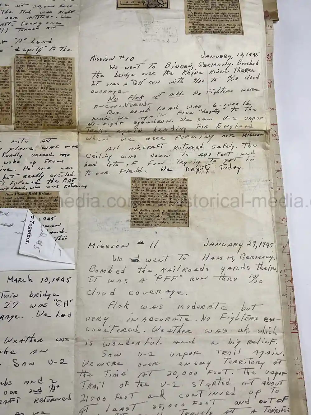 MASSIVE 8th AIR FORCE PILOT DIARY, PHOTO, SCRAPBOOK, DOCUMENT GROUPING - 445th BOMB GROUP