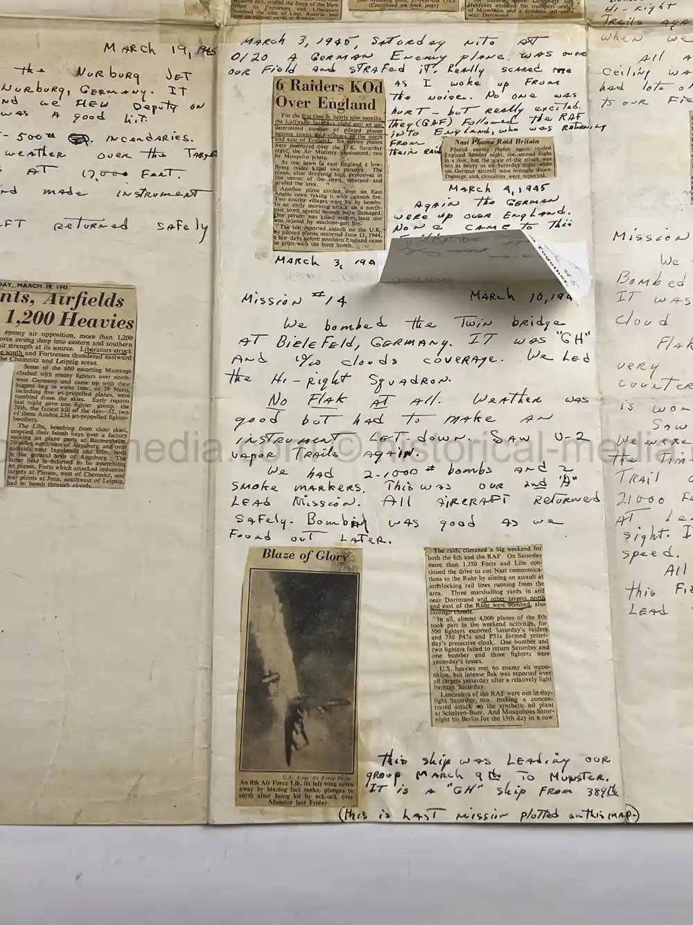 MASSIVE 8th AIR FORCE PILOT DIARY, PHOTO, SCRAPBOOK, DOCUMENT GROUPING - 445th BOMB GROUP