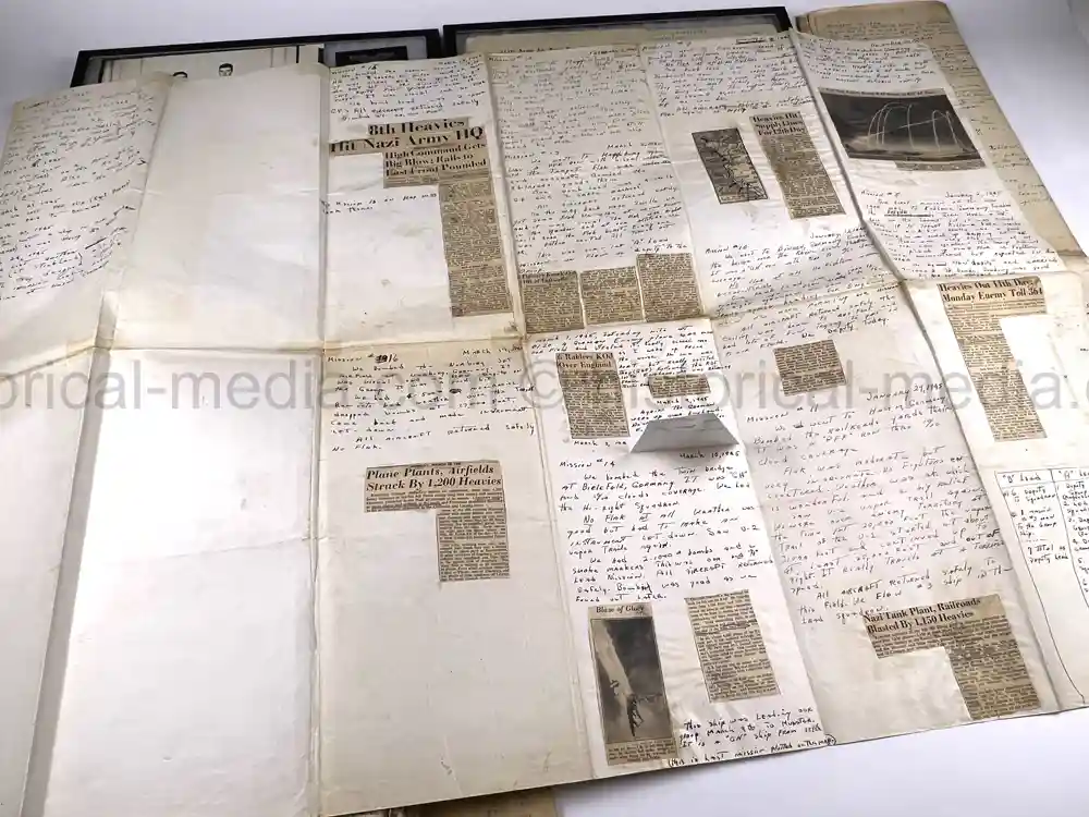 MASSIVE 8th AIR FORCE PILOT DIARY, PHOTO, SCRAPBOOK, DOCUMENT GROUPING - 445th BOMB GROUP