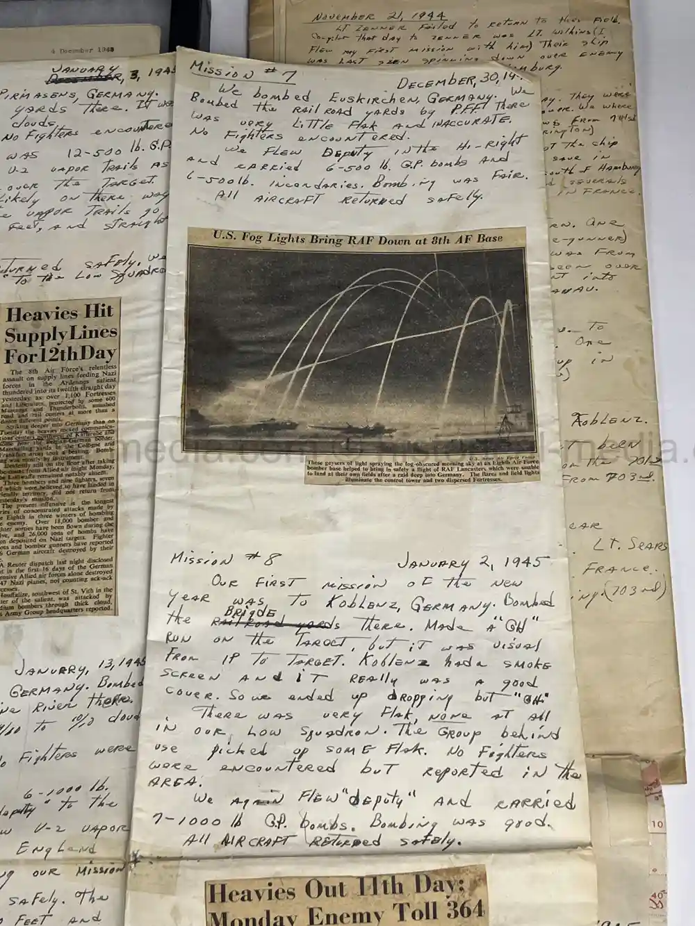 MASSIVE 8th AIR FORCE PILOT DIARY, PHOTO, SCRAPBOOK, DOCUMENT GROUPING - 445th BOMB GROUP