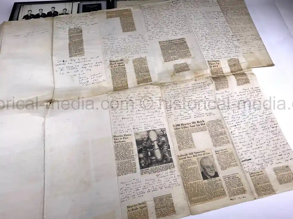 MASSIVE 8th AIR FORCE PILOT DIARY, PHOTO, SCRAPBOOK, DOCUMENT GROUPING - 445th BOMB GROUP