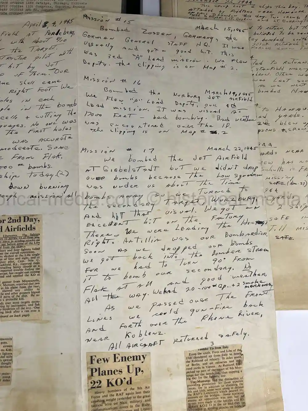 MASSIVE 8th AIR FORCE PILOT DIARY, PHOTO, SCRAPBOOK, DOCUMENT GROUPING - 445th BOMB GROUP