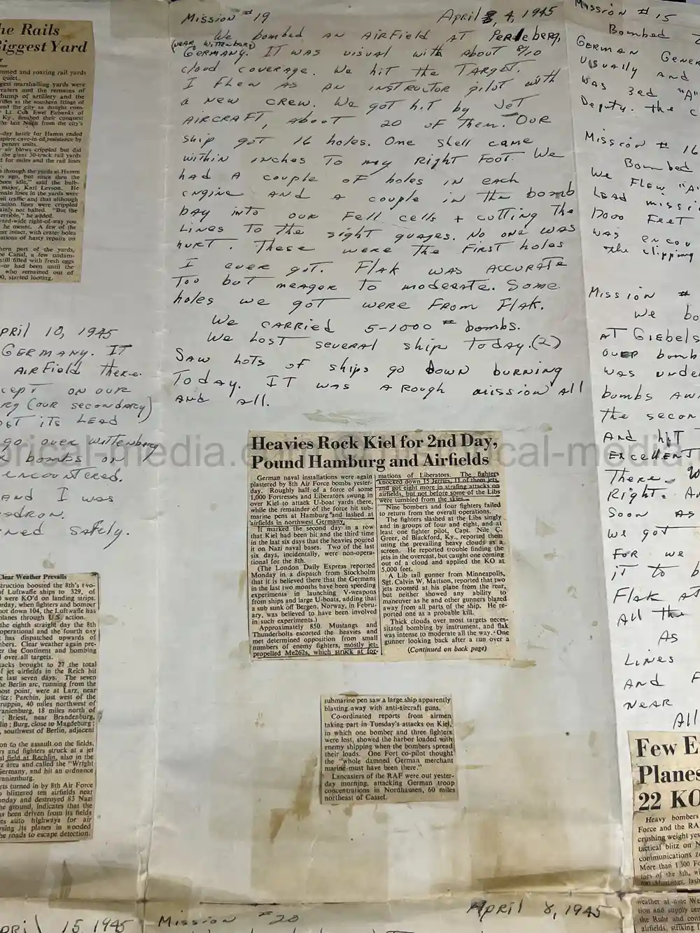 MASSIVE 8th AIR FORCE PILOT DIARY, PHOTO, SCRAPBOOK, DOCUMENT GROUPING - 445th BOMB GROUP