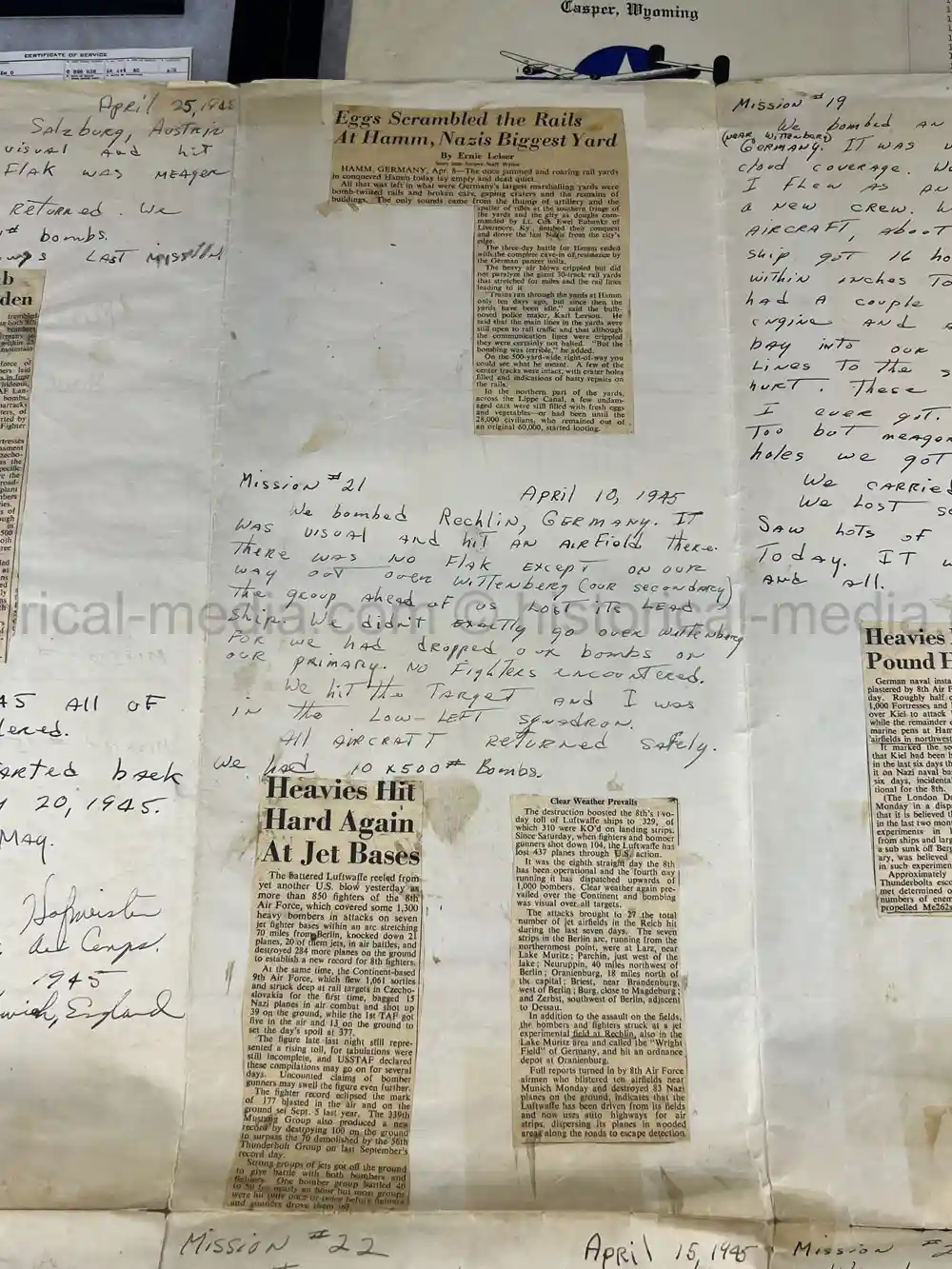 MASSIVE 8th AIR FORCE PILOT DIARY, PHOTO, SCRAPBOOK, DOCUMENT GROUPING - 445th BOMB GROUP