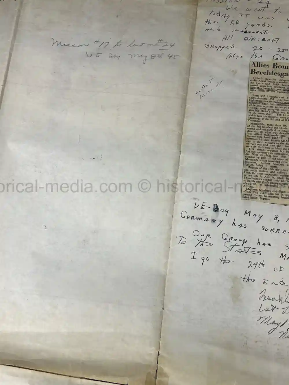 MASSIVE 8th AIR FORCE PILOT DIARY, PHOTO, SCRAPBOOK, DOCUMENT GROUPING - 445th BOMB GROUP