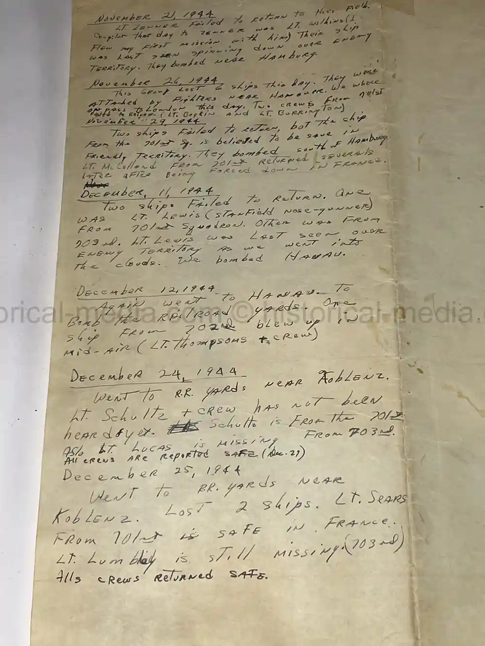 MASSIVE 8th AIR FORCE PILOT DIARY, PHOTO, SCRAPBOOK, DOCUMENT GROUPING - 445th BOMB GROUP