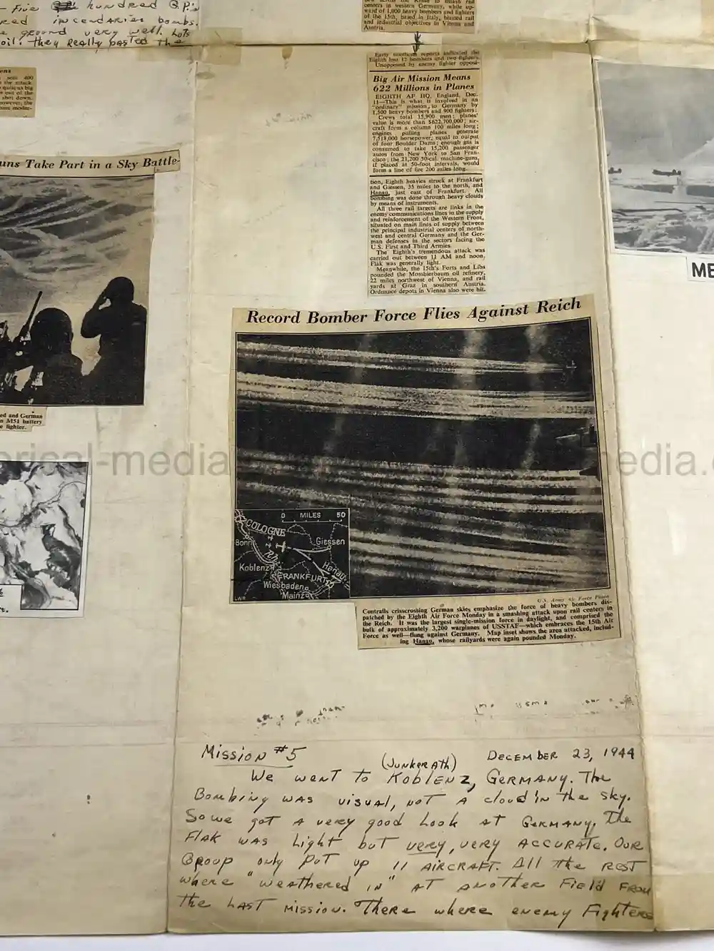 MASSIVE 8th AIR FORCE PILOT DIARY, PHOTO, SCRAPBOOK, DOCUMENT GROUPING - 445th BOMB GROUP